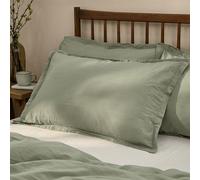 Yard Hebden Washed Cotton Pillowcase Pair - Soft Relaxed Percale Minimalist Pillow Covers (Bay Green - 75x50cm)