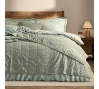 Yard Hebden Washed Cotton Quilted Bedspread - Relaxed Soft Percale Breathable Coverlet (Bay Green - 265x265cm)