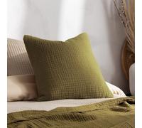 furn. Yard Lark Cushion Cover - Soft Minimalistic Textured Muslin Cotton Decorative Case (Khaki - 45x45cm)