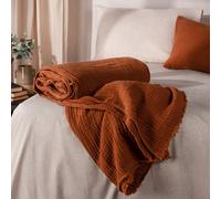 Yard Lark 100% Cotton Fringed Throw, Pecan Orange, 130 X 180Cm