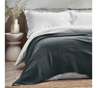 Yard Lark 100% Cotton Muslin Frayed Edge Throw in Dark Blue | Size: 240 cm x 260 cm Yard Dark Blue 240 cm x 260 cm