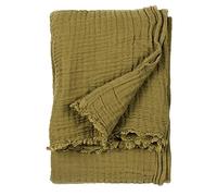 Yard furn Lark Cotton Muslin Throw - Soft Crinkle Texture Blanket (Khaki - 240x260cm)
