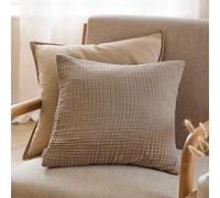 furn. Yard Lark Polyester Filled Cushion - Soft Minimalistic Textured Muslin Cotton Decorative Pillow (Mole - 45x45cm)
