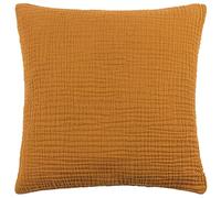 Yard Lark Polyester Filled Cushion (Cumin, 45 x 45 cm) | Soft Minimalistic Textured Muslin Cotton Decorative Pillow