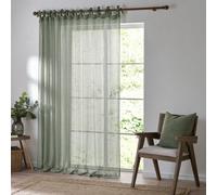 Yard Nimbus Sheer Tie Top Curtain Panel Eucalyptus 140Cm Width 350Cm Drop, Green