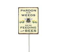 Yard Signs With Stakes,Pardon Our Weeds We Are Feeding the Bees Save Bees Bumble Bee Dandelion,Sign for House Durable Metal Tin with Stake Yard Sign Decor for Home Yard Sign Door