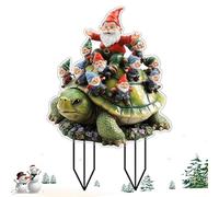 Yard Stakes, Acrylic 2d Flat Gnome on Turtle Stake Sculpture, Art Insert Signs Decoration Ground Sticks Spikes for Plant Pot Flower Pathway Home Outdoor Backyard Spring Lawn Porch Yard