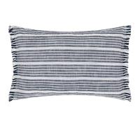 Yard Tide Cotton Outdoor Cushion - Textured Striped Garden Cushion with Ruffle Trim (Navy - Polyester Filled, 60 x 40 cm)