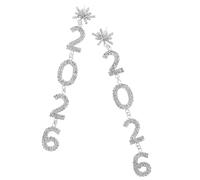 Yardenfun 1 Pair Happy New Year 2026 Rhinestone Earrings For Women Drop Dangle Sparkling Stylish Happy New Year Earrings Party Jewelry For Women Silver