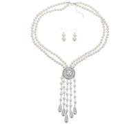 Yardenfun 1 Set Long Pearl Necklace: Faux Pearls Necklace Earring Set Beaded Layered Chain Vintage Baroque Choker Costume Statement Jewelry For Wedding Women Girls