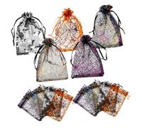 Yardenfun 100Pcs Halloween Spider Web Gauze Pouch Gift Storage Bags Multi Color Candy Organza Bags for Party Favors Treats and Small Gifts
