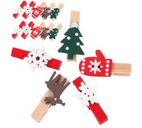 Yardenfun 125pcs Christmas Wooden Clips Photo and Memo Clamps with Festive Designs Red Snowflake Gloves Tree Reindeer Clothespins for Holiday Decoration and Craft Display