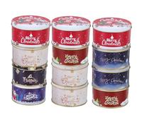 Yardenfun 12pcs Christmas Candy Storage Boxes Tinplate Small Reusable Gift Containers for Biscuits Chocolates and Sweets Decorative Holiday Treat Tins