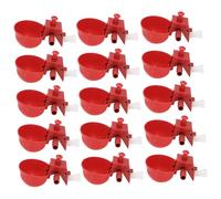 Yardenfun 15Pcs Automatic Drinking Bowls for Poultry Adjustable Flow Water Drinkers for Chickens Pigeons and Quail Durable Red Cups for Home Use