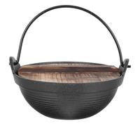 Yardenfun 18Cm Japanese Style Sukiyaki Tetsu Pot Cast Iron Sukiyaki Pan with Wooden Lid and Trivet Hanging Stove Nabemono Hot Pot Home Use or Hiking Stove Pan Stockpot Wok for Outdoor