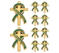 Yardenfun 1set Christian Memorial Ribbon Brooch Pin with Cross Shape, Lightweight Alloy Material, Smooth Polished Finish, for Bereavement Occasions and Anniversaries, Elegant Green 10pcs