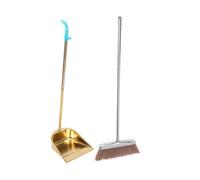 Yardenfun 1set Stainless Steel Gold Dustpan Set Broom Dustpan Cleaning Set for Home Office Long Handle Broom Wind Stable Design