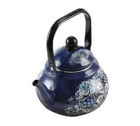 Yardenfun 2.5l Enamel Tea Kettle Handle Decorative Blue Peacock Design Portable Camping Water Pot for Stovetop Use