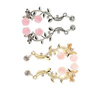 Yardenfun 2 Pairs Elegant Rose Ear Clip Earrings Vintage Non Pierced Bone Clips for Women Teens Creative Gold Silver Jewelry Accessories for Birthday Valentine Christmas Gifts