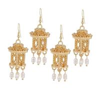 Yardenfun 2 Pairs Elegant Tassel Earrings for Women Pavilion Shaped Drop Jewelry Lightweight Statement Design for Everyday Special Occasions Durable Aesthetic Bridal Accessories