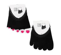 Yardenfun 2 Pairs Lace Five Finger Socks Thin Shallow Mouth Sole Pads Anti-wear Half Toe Cover Socks for Women Breathable Elastic Foot Liners with Full Finger Design Soft Comfortable Black