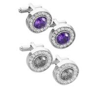 Yardenfun 2 Pairs Men's Tuxedo Cufflinks with Zircon Stones Alloy Button Covers for Shirts White Purple Suit Accessories for Business and Formal Events