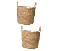 Yardenfun 2 Pcs Elegant Wicker Plant Pot Vintage Flower Vase Bucket for 20cm Straw Material