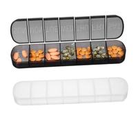 Yardenfun 2 Pcs Weekly Pill Organizer Compartments Portable Medication Container with Sealing Lid Lightweight Travel Daily Case for Tablets and Capsules Transparent White Black