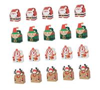 Yardenfun 20Pcs Christmas Candy Boxes Small Square Paper Cake Boxes with Handles Assorted Snowman White, Santa Red, Reindeer, Green for Holiday Chocolate Packaging and Storage