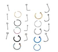 Yardenfun 22pcs Stainless Steel Nose Jewelry Fashionable Piercing Rings and Studs for Men and Women Unique C-shaped Hoops and Studs Colorful Designs Parties and Everyday Wear