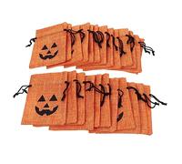 Yardenfun 25Pcs Halloween Orange Linen Drawstring Storage Bags Pumpkin Candy Wrapping Goody Pouches Lightweight Portable Gift Bags for Party Treats and Snacks