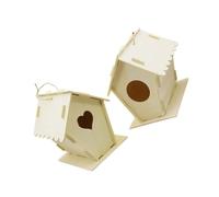 Yardenfun 2PC Wooden Bird House Hanging Outdoor Birds Nest Durable Natural Wood Material Cozy Garden Decor DIY Heart Round Shape Home Ornament