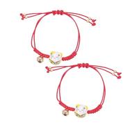 Yardenfun 2pcs Adjustable Cat Maneki Neko Protection Bracelet Handmade Woven Red Cord Hand Chain with Bell Lucky Japanese Fortune Charm for Friends and Students DIY Craft