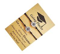 Yardenfun 2Pcs Adjustable Graduation Theme Bracelets with Compass Pendant Woven Wax Wire Wristbands for College Graduates Stylish Wrist Accessories for Daily Use and Special Occasions
