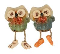 Yardenfun 2Pcs Creative Ceramic Hanging Feet Owl Figurines Adorable Couple Ornaments for Home Office Desk Decoration Handicrafts with Swinging Design Gift for Friends and Family