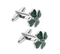 Yardenfun 2pcs Green Shamrock Alloy Cufflinks with Intricate Enamel Detail for Men Comfortable St Patricks Day Shirt Accessories Novelty Four Leaf Clover Fasteners for Weddings and Parties
