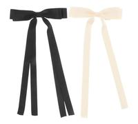 Yardenfun 2pcs Hair Bow Clips for Chic French Barrette Long Tail Accessories with Tassel Ribbon Elegant and Stylish Hair Bows for Teens Versatile and Beige Black