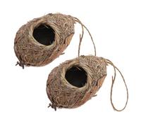 Yardenfun 2pcs Hanging Bird House Pendant Made of Natural Grass Woven Material, Providing A Warm Home for Birds like Lovebirds and Small Parrots, for Garden Or Porch Use