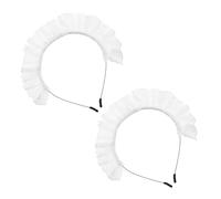 Yardenfun 2pcs Lolita Lace Headband White Pleated Hairband Maid Hair Hoop Lightweight Handmade Ruffled Lace Headdress for Gothic Cosplay Tea Party Women