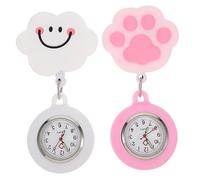 Yardenfun 2pcs Silicone Nurse Pocket Watches Stretchable Clip Design Cute Cat Paw Smiling Cloud Faces Lightweight Practical for Nurses and Students Accurate Timekeeping