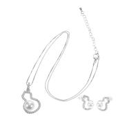 Yardenfun 2pcs Silver Needle Zirconia Pearl Jewelry Set for Women Chic Gourd-shaped Dangle Earrings and Necklace Korean Minimalist Style with Radiant Crystal Accents Versatile for Weddings