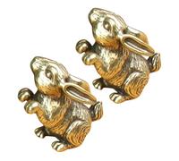 Yardenfun 2pcs Vintage Brass Mini Bunny Figurines Rabbit Statues Home Office Decor Charming Whimsical Rabbit Figurines for Shelves Mantels Tabletops