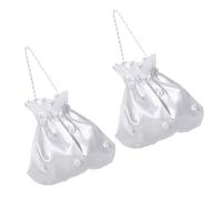 Yardenfun 2pcs White Wedding Candy Bags with Drawstring Lace Design Candy Storage Bags for Bride Romantic Flower Print for Wedding Day Celebrations and Parties