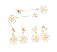 Yardenfun 3 Pairs Daisy Flower Earrings Sweet Droplet Studs and Ear Clips Sparkling Rhinestone Floral Dangle Earrings for Women