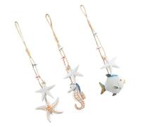 Yardenfun 3 pcs Wooden Mediterranean Hanging Decor Unique Fish Sea Horses and Sea Star Ornaments for Bedroom and Living Room Decoration