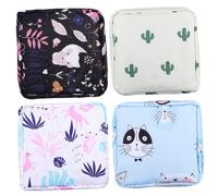 Yardenfun 4 Pcs Sanitary Napkin Storage Bags Pouches with Smooth Zipper Cartoon Patterns for Women and Teen Portable First Period Privacy Protection