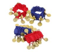 Yardenfun 4PCS Belly Dance Bell Wristbands Set Red and Royal Blue Arm for Indian Dance and Ballet Performance Wrist Bracelets for Women and