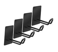 Yardenfun 4pcs Black Stainless Steel Self Adhesive Hooks Strong Wall Mounted Coat Hat Towel Hangers for Dressing Bathroom Kitchen with Sticky Backing