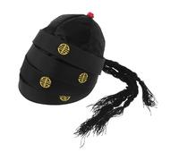 Yardenfun 4pcs Handmade Embroidered Chinese Traditional Emperor Hats with Ponytail for Adults Qing Dynasty Costume Headwear for Drama Cosplay Performance Lightweight and Portable