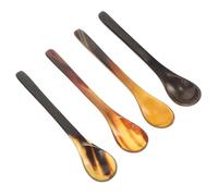 Yardenfun 4pcs Long Handle Ox Horn Honey Spoons Multi Use Compact Dessert and Ice Tea Spoons with Polished Smooth Surface and Easy to Clean for Parties and Daily Use